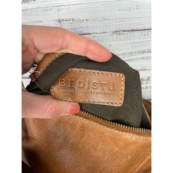 Bed|Stu Bed Stu Tahiti Womens Leather Crossbody Rustic Purse Fold Over Tan - Picture 8 of 10